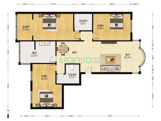 锦里东路48号 3室1厅2卫 100平方