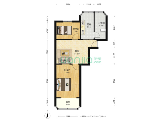 瑞丽路61弄 2室1厅1卫 65平方