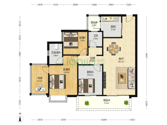 威宁青运村 3室1厅2卫 116平方