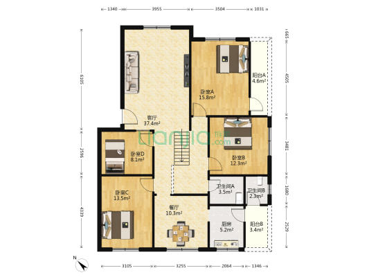 医卫巷52号 4室2厅2卫 136平方