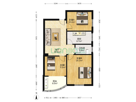 农业路东段31号院 3室1厅1卫 83平方