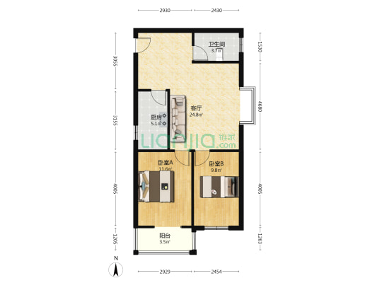 东南两居，视野宽阔，中间层 全天采光，精装-户型图
