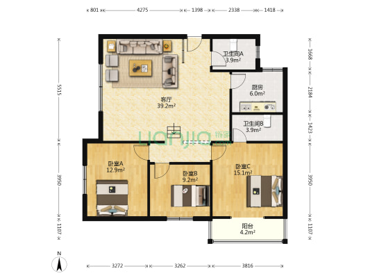 胜利街116号 3室1厅2卫 115平方