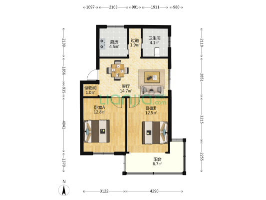 朝阳西路17号 2室1厅1卫 69平方