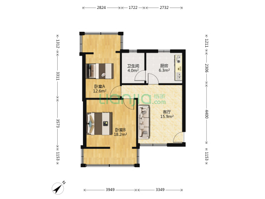 荷塘路25号 2室1厅1卫 66平方