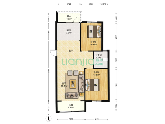 惠和园 2室1厅1卫 105平方