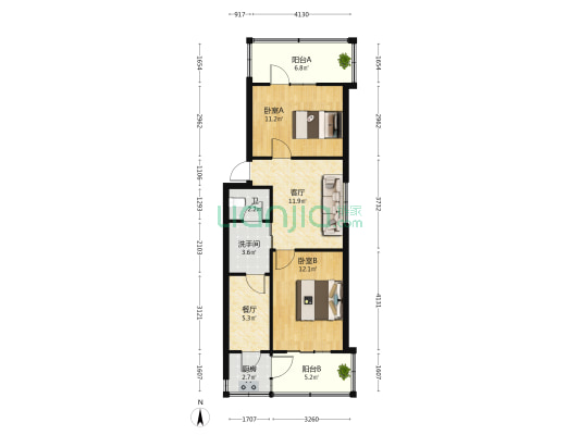 陵西南大街47号院 2室2厅2卫 64平方