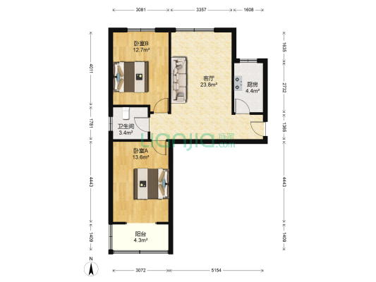 水岸花城,南北通透,两居一层,..-户型图