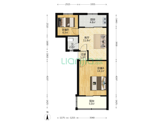 宁穿路110号 2室1厅1卫 55平方
