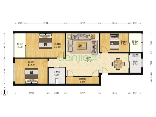 五星大楼 3室1厅1卫 108平方