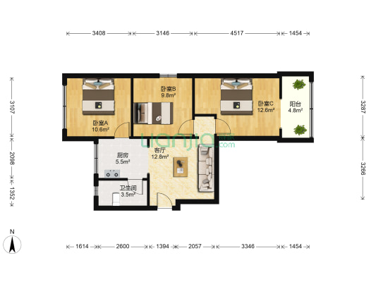 东安北左街37号 3室1厅1卫 66平方