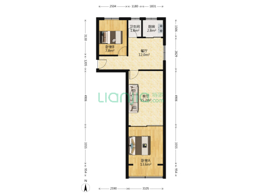 铁道部建厂局家属楼 2室2厅 南 北-户型图