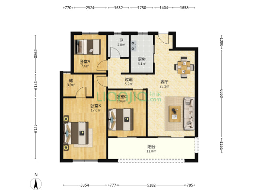 江山云著 3室1厅1卫 115平方