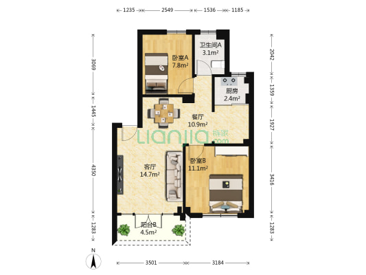 上海城 2室2厅1卫 73平方