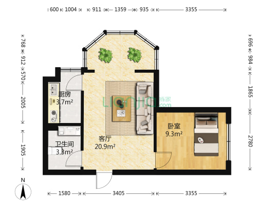 名仕嘉苑 1室1厅1卫 51平方