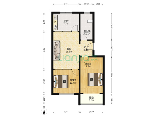 光大东风家园A区 2室1厅1卫 78平方