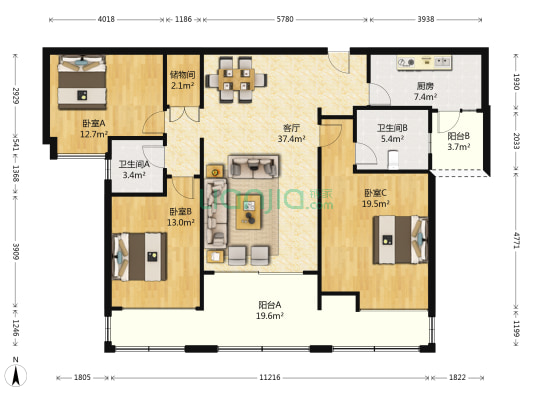 华景新城华景锦苑 3室1厅2卫 149平方