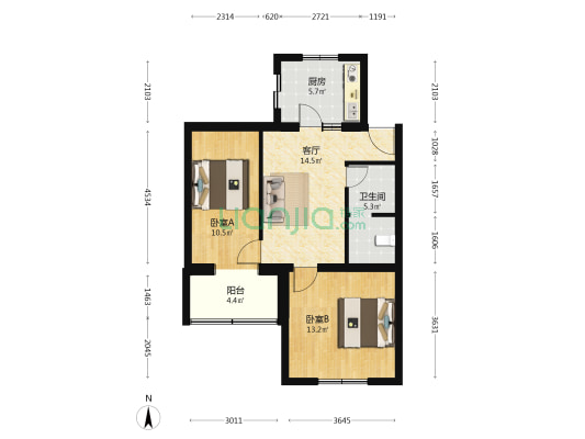 兴房苑小区 2室1厅1卫 70平方