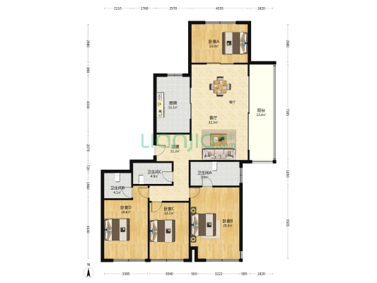 运河铂湾澜庭南区（二期） 4室1厅3卫 186平方