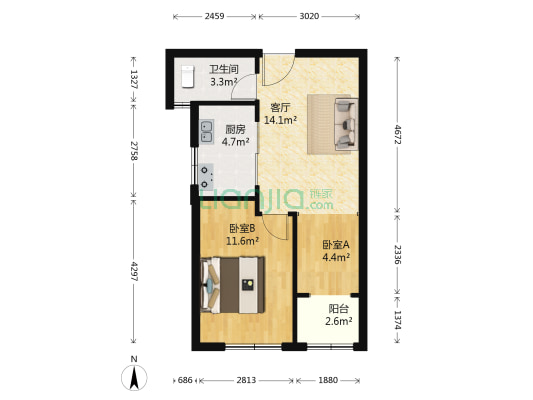 梁庄新区二区 2室1厅1卫 54平方