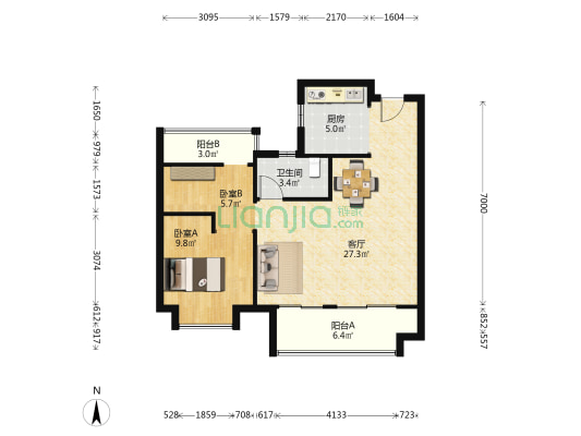 保利紫云 2室1厅1卫 88平方