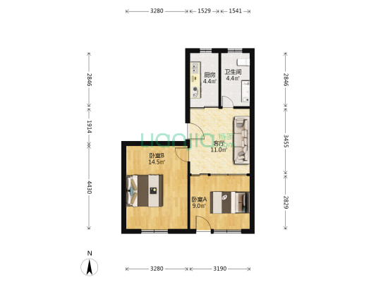 玉兰公寓 2室1厅1卫 56平方