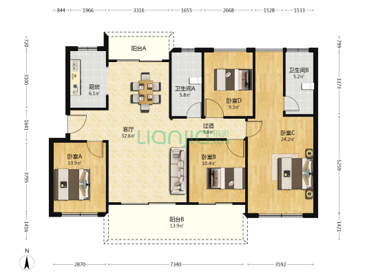 碧桂园天熹花园 4室1厅2卫 143平方