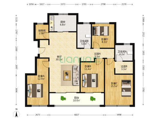 荣安堂樾庄 4室1厅2卫 133平方