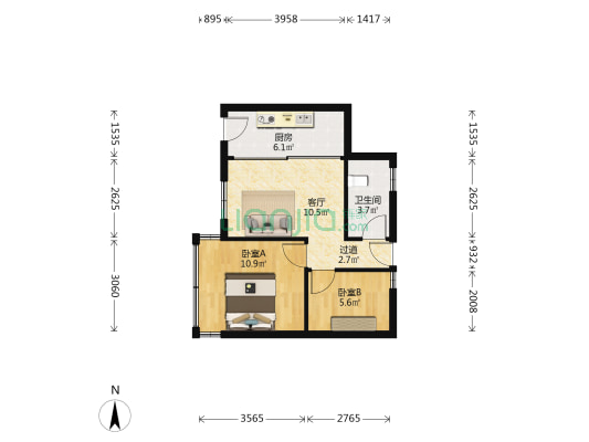 紫光苑 2室1厅1卫 47平方