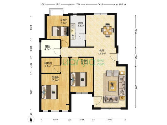 波尔多联邦美树堡小区 3室1厅0卫 104平方