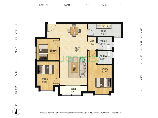 万科璞悦澜岸 3室1厅2卫 108平方
