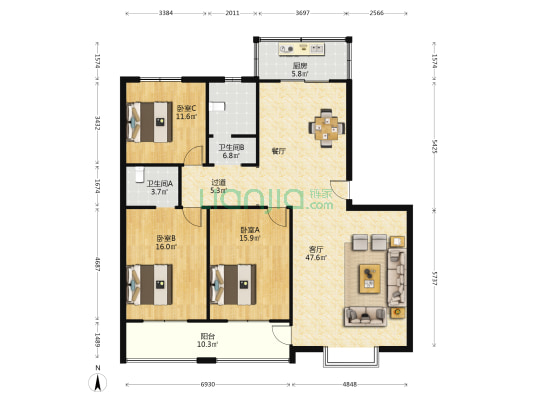 二里岗街道办事处家属院 3室1厅2卫 154平方