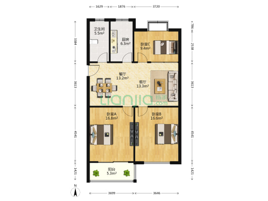 江海雅居 3室2厅1卫 97平方