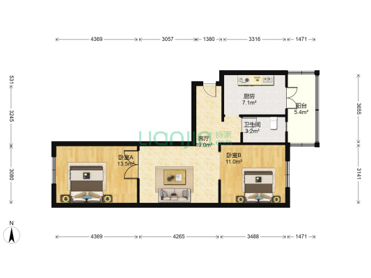 三省里 2室1厅1卫 73平方