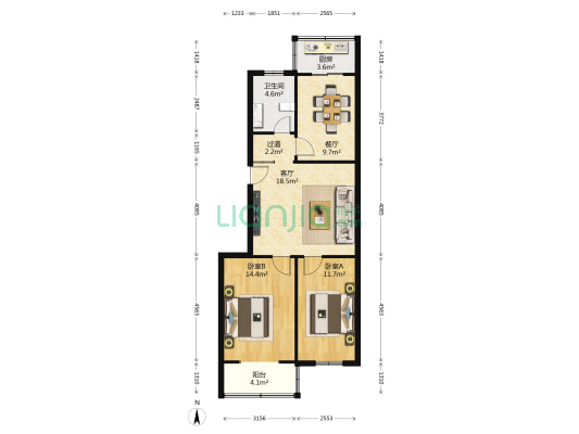 纺一路一区 2室2厅1卫 81平方