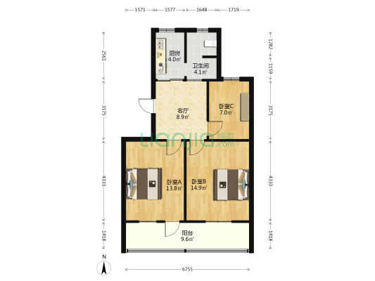 上元二街200号 3室1厅1卫 73平方