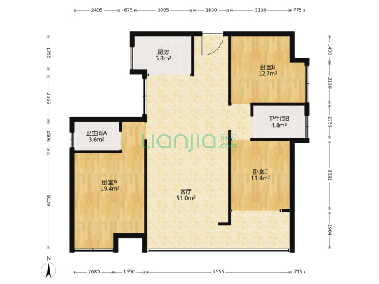 诚信御景园 3室1厅2卫 133平方