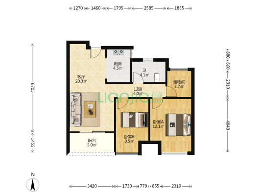 正弘翠湖苑 2室1厅1卫 86平方