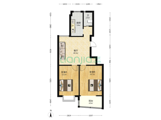 商鼎雍和家园 2室1厅1卫 85平方