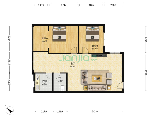 新鸿路301号 2室1厅1卫 94平方