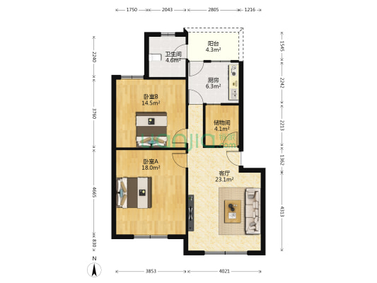 眉东小区 2室1厅1卫 88平方
