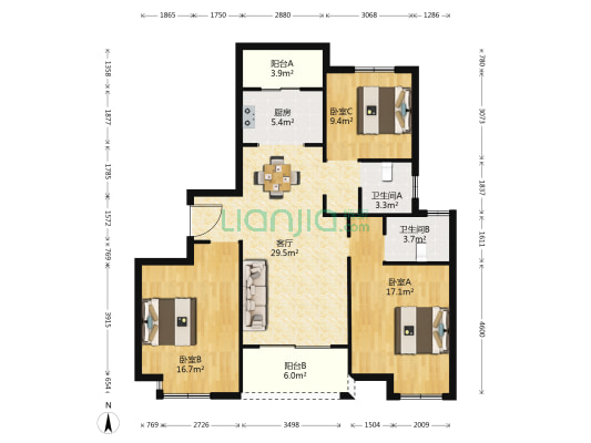 胜法佳苑 3室1厅2卫 120平方