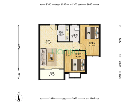 汇峰苹果小镇 2室1厅1卫 67平方