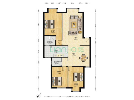 杜鹃苑 3室2厅2卫 116平方