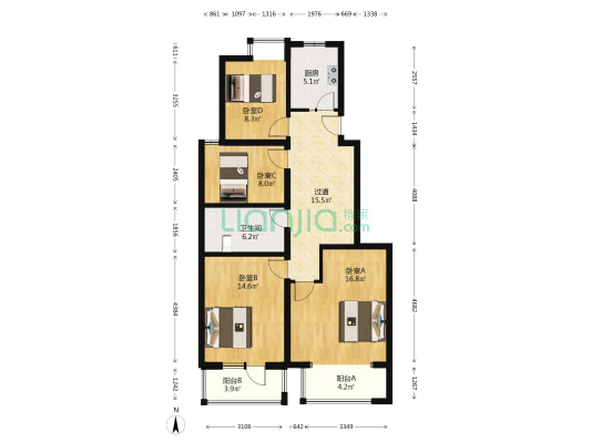 北京风景65号院 4室0厅1卫 110平方