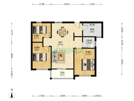 华发铂庭 3室1厅1卫 87平方