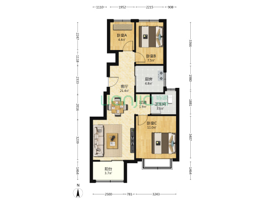 如意郡 3室1厅1卫 78平方