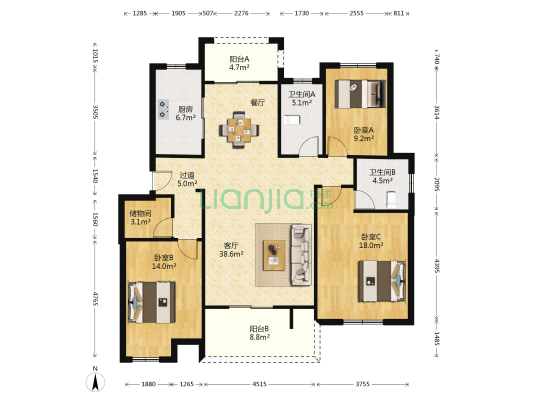 伟星蓝山雅筑北区 3室1厅2卫 126平方