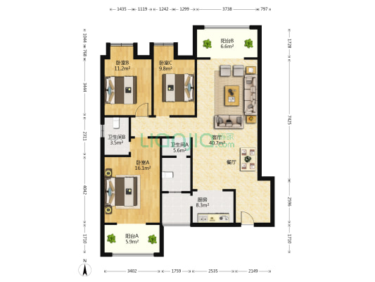 和信北郡香樟苑 3室1厅2卫 139平方