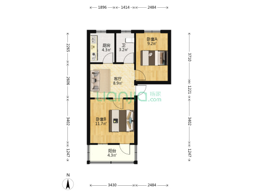康复巷 2室1厅1卫 57平方